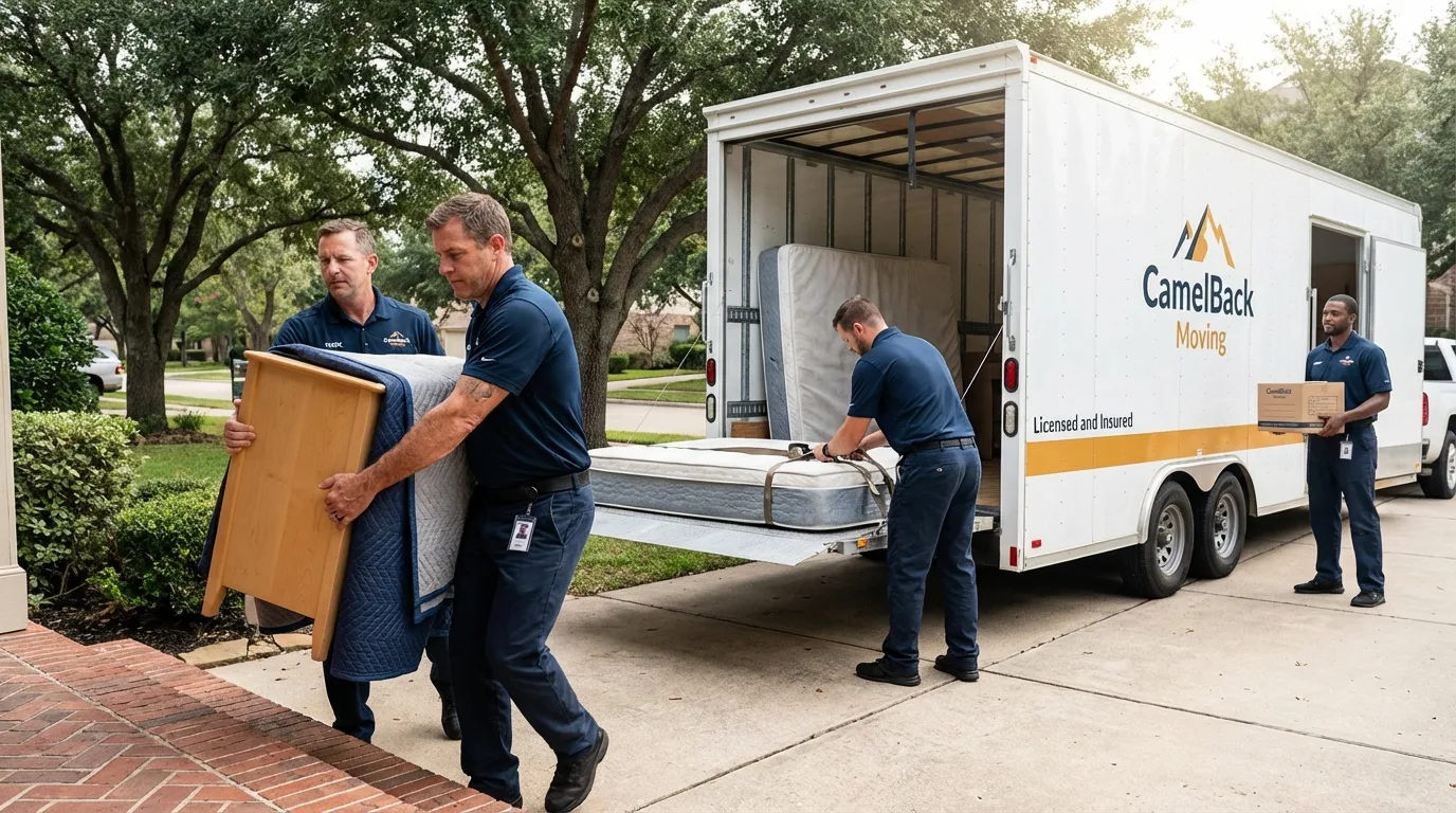 Crew loading residential truck for cross-state move from Horicon, WI