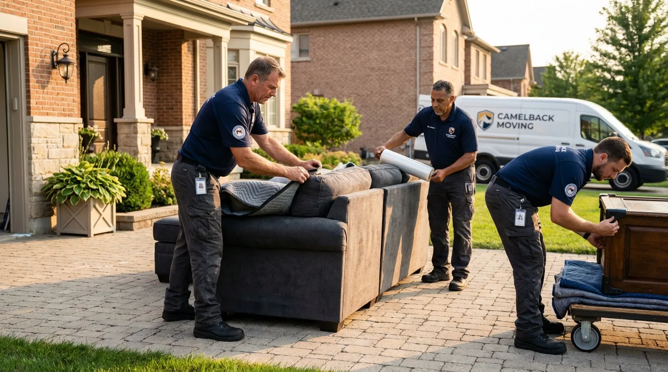 Large estate moving crew wrapping furniture in Horicon, WI