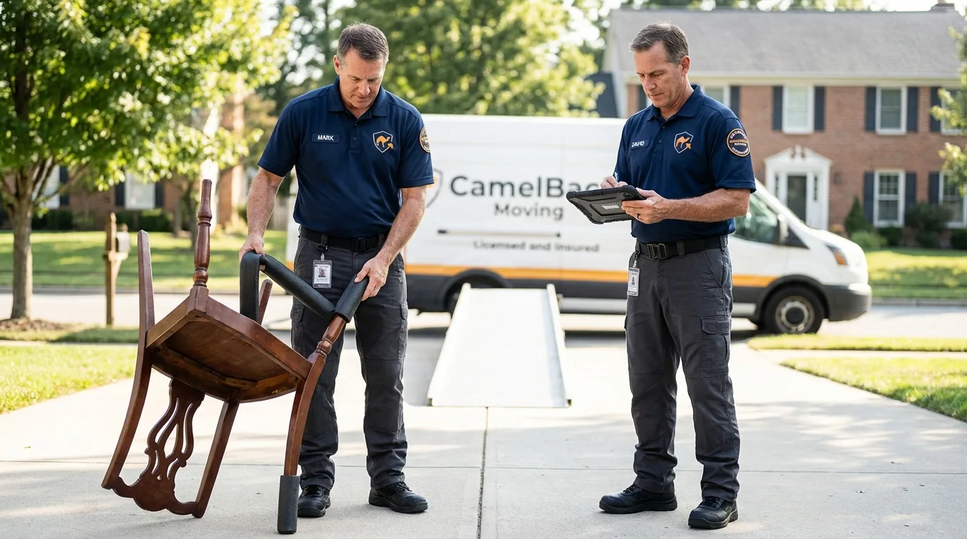 Movers inspecting furniture for damage prevention before loading in Horicon, WI